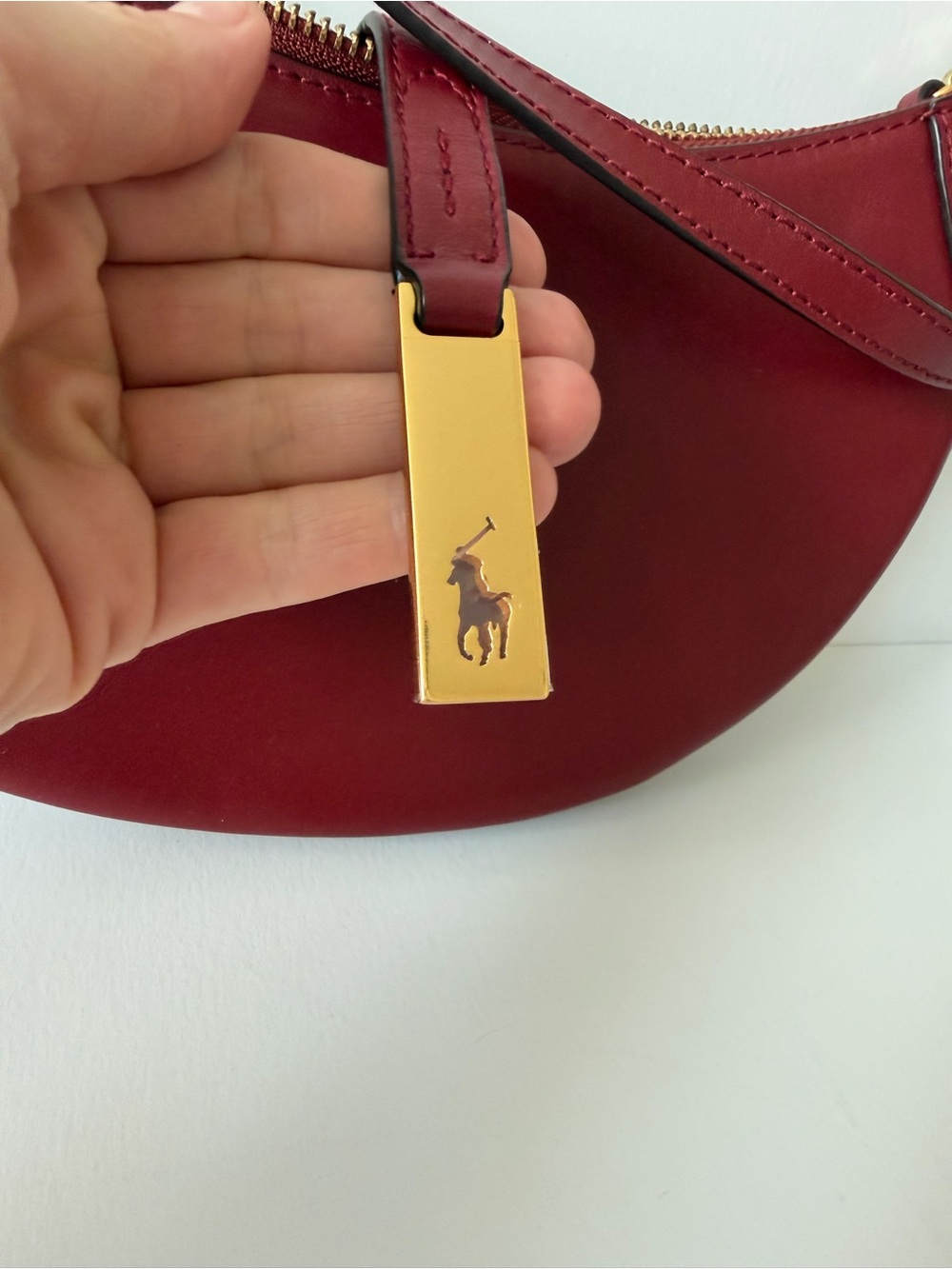 Polo Ralph Lauren ID Calfskin Mini Shoulder Bag in Dark Red - Picture 6 of 14
